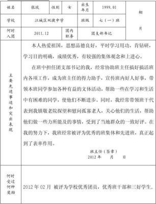 陽江市學校優秀共青團員評審登記表